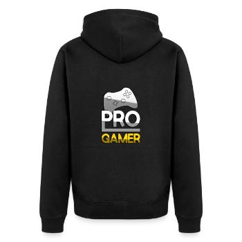 PRO GAMER (Gelb) + Controller - Gaming - Unisex Premium Bio Zip Hoodie - Schwarz - Hinten - Nico (187cm)
