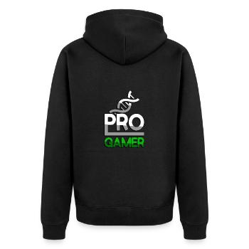 PRO GAMER (Grün) + DNA - Gaming - Unisex Premium Bio Zip Hoodie - Schwarz - Hinten - Nico (187cm)