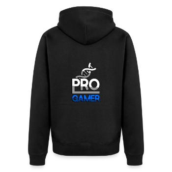 PRO GAMER (Blau) + DNA - Gaming - Unisex Premium Bio Zip Hoodie - Schwarz - Hinten - Nico (187cm)