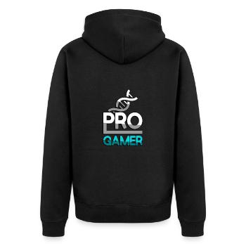 PRO GAMER (Türkis) + DNA - Gaming - Unisex Premium Bio Zip Hoodie - Schwarz - Hinten - Nico (187cm)