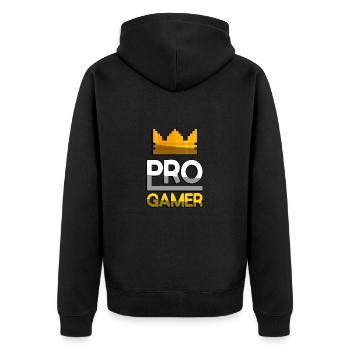 PRO GAMER (Gelb) + King Crown - Gaming - Unisex Premium Bio Zip Hoodie - Schwarz - Hinten - Nico (187cm)