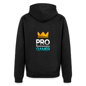 PRO GAMER (Türkis) + King Crown - Gaming - Unisex Premium Bio Zip Hoodie - Schwarz - Hinten - Nico (187cm)