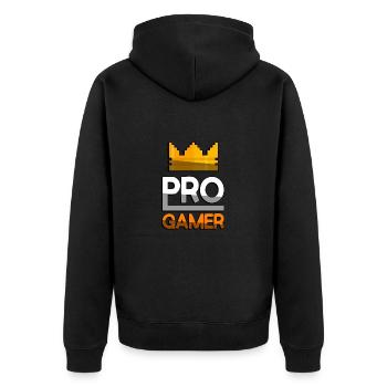 PRO GAMER (Orange) + King Crown - Gaming - Unisex Premium Bio Zip Hoodie - Schwarz - Hinten - Nico (187cm)