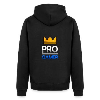 PRO GAMER (Blau) + King Crown - Gaming - Unisex Premium Bio Zip Hoodie - Schwarz - Hinten - Nico (187cm)