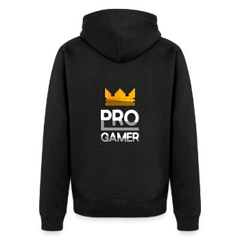 PRO GAMER (Weiß) + King Crown - Gaming - Unisex Premium Bio Zip Hoodie - Schwarz - Hinten - Nico (187cm)