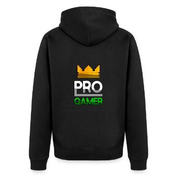 PRO GAMER (Grün) + King Crown - Gaming - Unisex Premium Bio Zip Hoodie - Schwarz - Hinten - Nico (187cm)