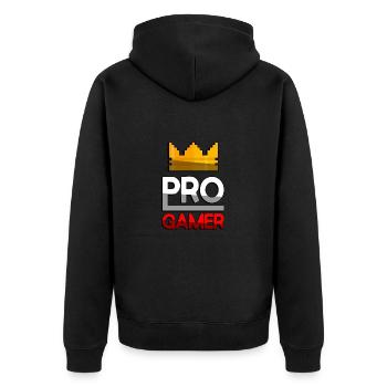 PRO GAMER (Rot) + King Crown - Gaming - Unisex Premium Bio Zip Hoodie - Schwarz - Hinten - Nico (187cm)