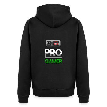 PRO GAMER (Grün) + NES Controller - Gaming - Unisex Premium Bio Zip Hoodie - Schwarz - Hinten - Nico (187cm)