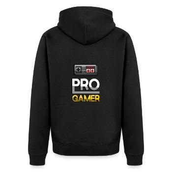 PRO GAMER (Gelb) + NES Controller - Gaming - Unisex Premium Bio Zip Hoodie - Schwarz - Hinten - Nico (187cm)