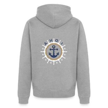 Ahoy Volant Ancre Étoile de mer - Veste à capuche bio Premium Unisexe - gris chiné - Dos - Nico (187cm)
