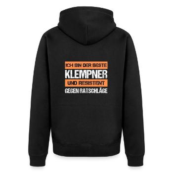 Resistenter Klempner - Unisex Premium Bio Zip Hoodie - Schwarz - Hinten - Nico (187cm)