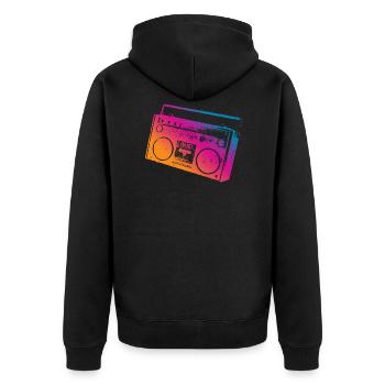 Ghettoblaster Music - Unisex Premium Bio Zip Hoodie - Schwarz - Hinten - Nico (187cm)