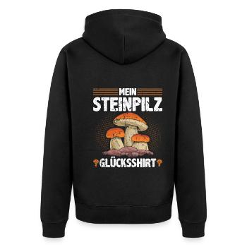 Pilze Sammeln - Unisex Premium Bio Zip Hoodie - Schwarz - Hinten - Nico (187cm)