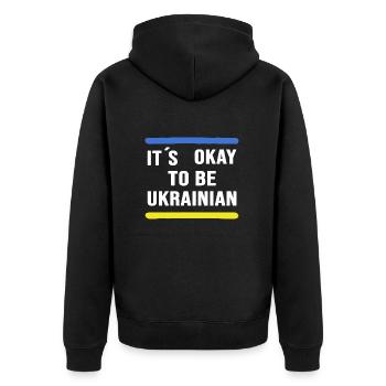 UKRAINE slava ukraini Ukrainer & Ukrainerin - Unisex Premium Bio Zip Hoodie - Schwarz - Hinten - Nico (187cm)