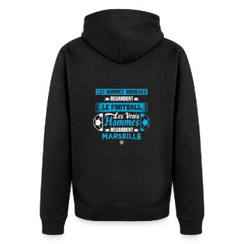 les vrais hommes regardent marseille club de foot - Veste à capuche bio Premium Unisexe - noir - Dos - Nico (187cm)