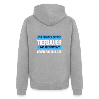 Resistenter Tiefbauer - Unisex Premium Bio Zip Hoodie - Grau meliert - Hinten - Nico (187cm)