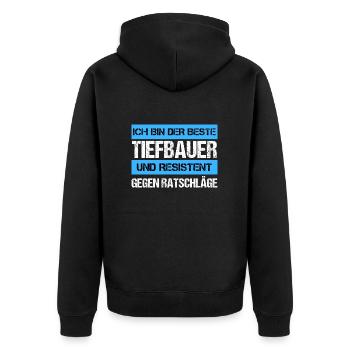 Resistenter Tiefbauer - Unisex Premium Bio Zip Hoodie - Schwarz - Hinten - Nico (187cm)