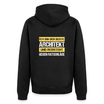 Resistenter Architekt - Unisex Premium Bio Zip Hoodie - Schwarz - Hinten - Nico (187cm)