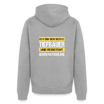 Resistenter Tiefbauer - Unisex Premium Bio Zip Hoodie - Grau meliert - Hinten - Nico (187cm)