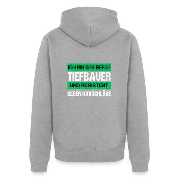Resistenter Tiefbauer - Unisex Premium Bio Zip Hoodie - Grau meliert - Hinten - Nico (187cm)