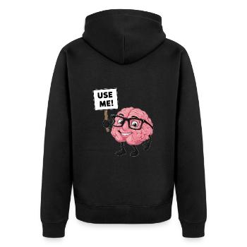 Benutze dein Gehirn Verstand Intelligenz - Unisex Premium Bio Zip Hoodie - Schwarz - Hinten - Nico (187cm)