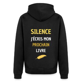 SILENCE J'ECRIS MON PROCHAIN LIVRE - Veste à capuche bio Premium Unisexe - noir - Dos - Nico (187cm)