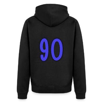 90. 90 JAHRE. 90. JAHRESTAG. 90-JÄHRIGES JUBILÄUM. - Unisex Premium Bio Zip Hoodie - Schwarz - Hinten - Nico (187cm)