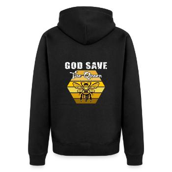Imker Bienenkönigin "god save the queen"retro wabe - Unisex Premium Bio Zip Hoodie - Schwarz - Hinten - Nico (187cm)