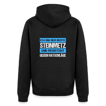 Resistant Stonemason - Unisex Premium Organic Zip Hoodie - black - Back - Nico (187cm)