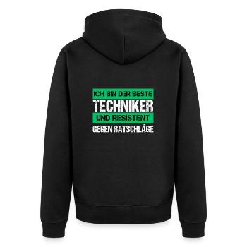 Resistenter Techniker - Unisex Premium Bio Zip Hoodie - Schwarz - Hinten - Nico (187cm)