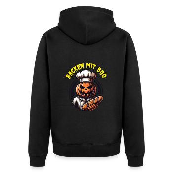 Halloween Kürbis mit Bäckermütze und Brot - Unisex Premium Bio Zip Hoodie - Schwarz - Hinten - Nico (187cm)