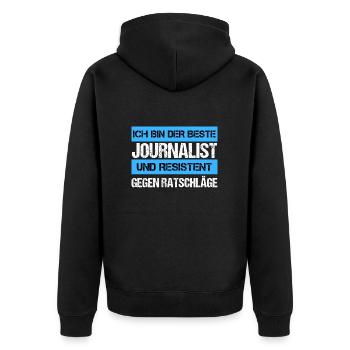 Resistant Journalist - Unisex Premium Organic Zip Hoodie - black - Back - Nico (187cm)