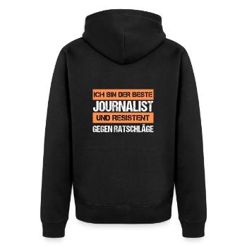 Resistant Journalist - Unisex Premium Organic Zip Hoodie - black - Back - Nico (187cm)