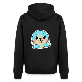 Seehund / Seerobbe -Niedlicher Blick - Blau - Unisex Premium Bio Zip Hoodie - Schwarz - Hinten - Nico (187cm)