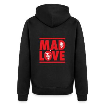 DC Comics Originals Joker Harley Quinn Mad Love - Unisex Premium Bio Zip Hoodie - Schwarz - Hinten - Nico (187cm)