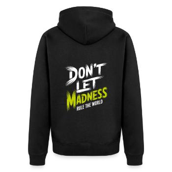Stoppt den Wahnsinn - Unisex Premium Bio Zip Hoodie - Schwarz - Hinten - Nico (187cm)