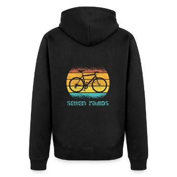selten radlos - Unisex Premium Bio Zip Hoodie - Schwarz - Hinten - Nico (187cm)