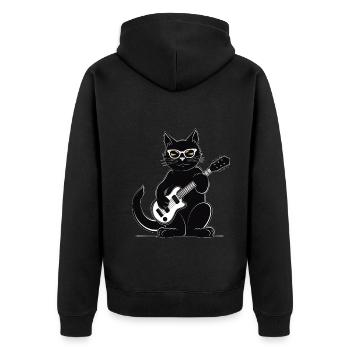 Katze spielt Gitarre - Unisex Premium Bio Zip Hoodie - Schwarz - Hinten - Nico (187cm)