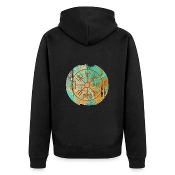 vegvisir e 36 - Unisex Premium Bio Zip Hoodie - Schwarz - Hinten - Nico (187cm)