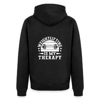Powerlifting Bodybuilder Weightlifting My Therapy - Unisex Premium Bio Zip Hoodie - Schwarz - Hinten - Nico (187cm)