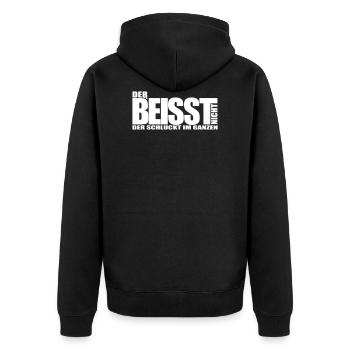 DER BEISST NICHT Hundespruch Hunde Sprüche Hund - Unisex Premium Bio Zip Hoodie - Schwarz - Hinten - Nico (187cm)