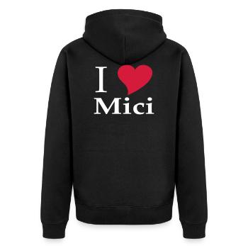 I love Mici - Das Nationalgericht in Rumänien - Unisex Premium Bio Zip Hoodie - Schwarz - Hinten - Nico (187cm)