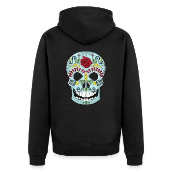 MEXIKANISCHER TOTENKOPF - Unisex Premium Bio Zip Hoodie - Schwarz - Hinten - Nico (187cm)