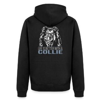COLLIE life is better - Unisex Premium Bio Zip Hoodie - Schwarz - Hinten - Nico (187cm)