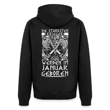 Januar Wikinger Geburtstag Geschenk DE - Unisex Premium Bio Zip Hoodie - Schwarz - Hinten - Nico (187cm)