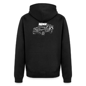 Geländewagen / Jeep SUV 02_weiß - Unisex Premium Bio Zip Hoodie - Schwarz - Hinten - Nico (187cm)