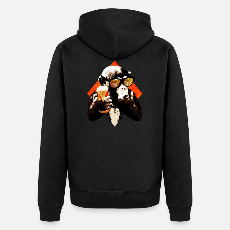 lustiger Bier Schimpanse - Unisex Premium Bio Zip Hoodie - Schwarz