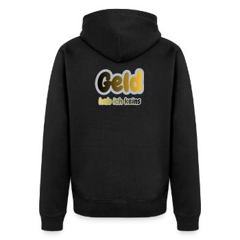 Geld - Unisex Premium Bio Zip Hoodie - Schwarz - Hinten - Nico (187cm)
