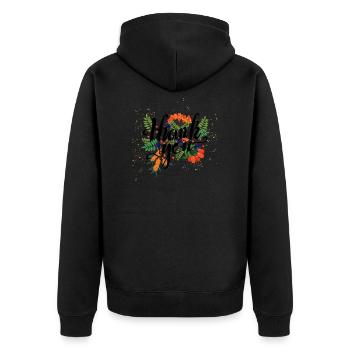 thank you - Blumen - Dankeschön - Unisex Premium Bio Zip Hoodie - Schwarz - Hinten - Nico (187cm)