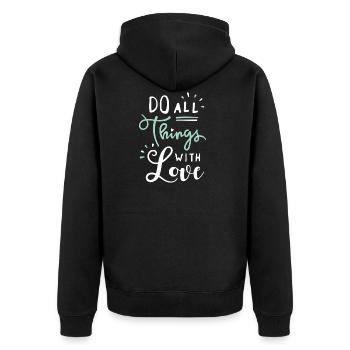 DO ALL THINGS WITH LOVE - Unisex Premium Bio Zip Hoodie - Schwarz - Hinten - Nico (187cm)
